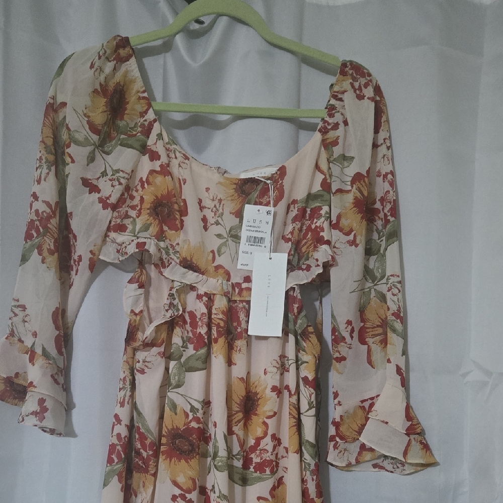 Lush Cream and Red Floral Dress